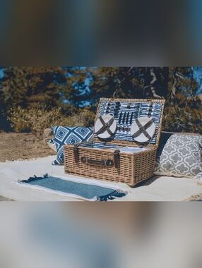 Belmont Picnic Basket, Navy Blue & White Stripe